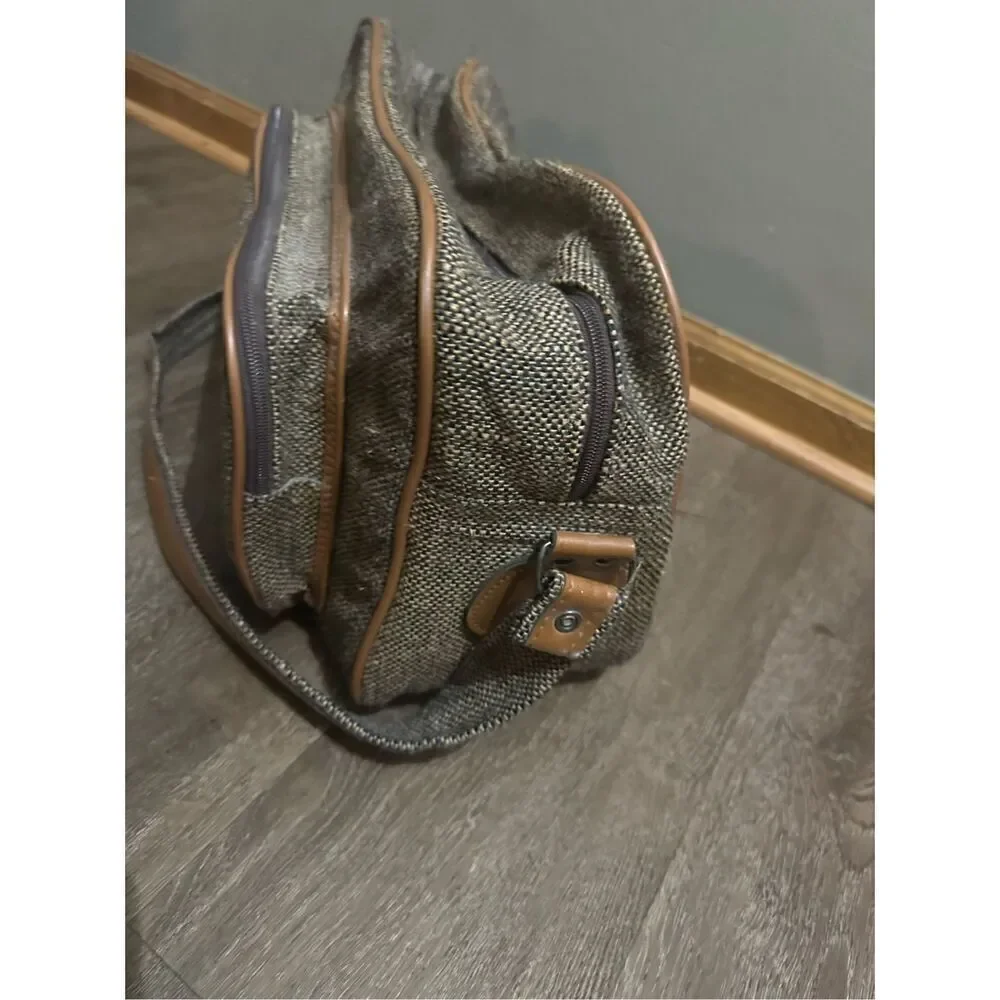 Vintage Pierre Cardin Brown Tweed Carry-On Shoulder Bag Strap Weekend Travel